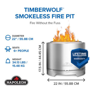 Timberwolf® Smokeless Fire Pit – 18-Inch Stainless Steel